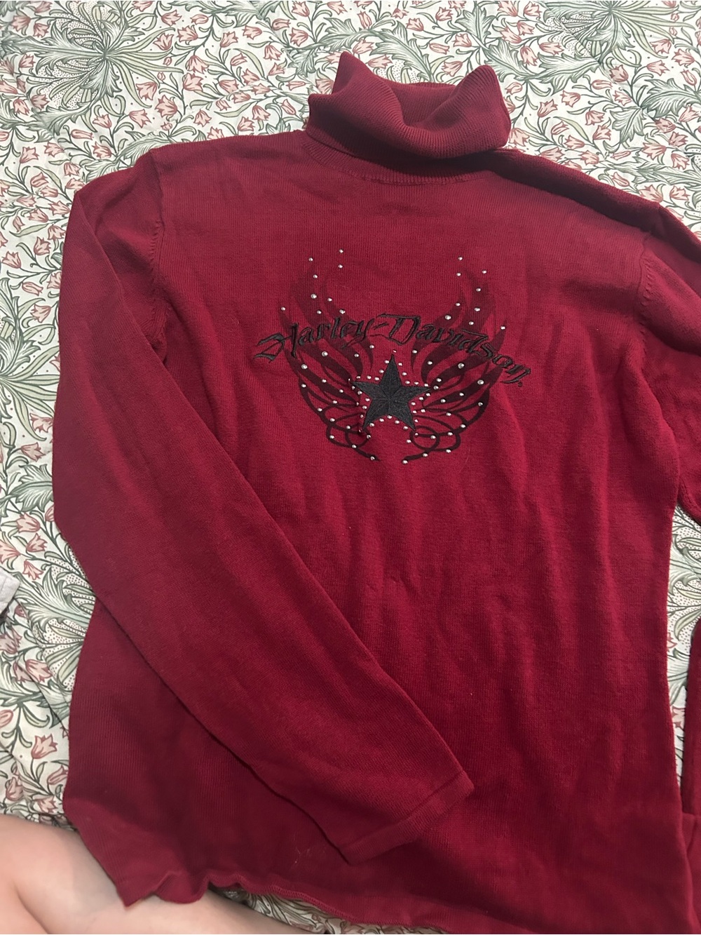 Harley-Davidson Deep Red Turtleneck Sweater with Embellished Star